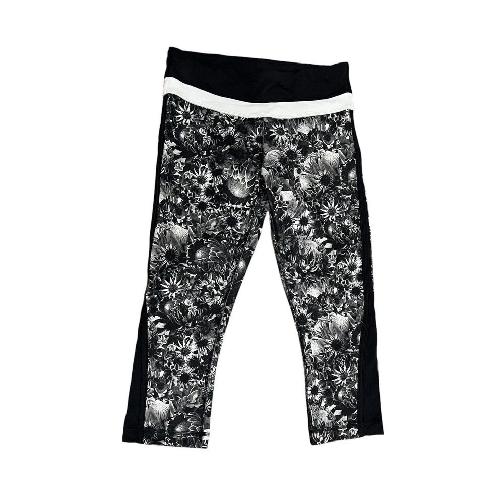 Lululemon Up the Pace Flowabunga Black White Sunflower Floral Crop Legging S 4